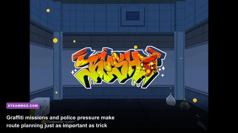 Bomb Rush Cyberfunk graffiti battle with police chasing the player