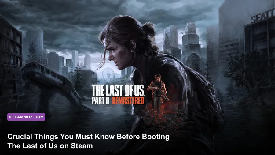 Joel and Ellie traversing lush overgrown city ruins in The Last of Us Part I on PC