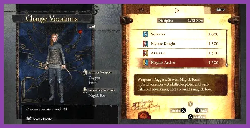 Player choosing between Fighter, Strider, and Mage vocations in Dragon's Dogma 2