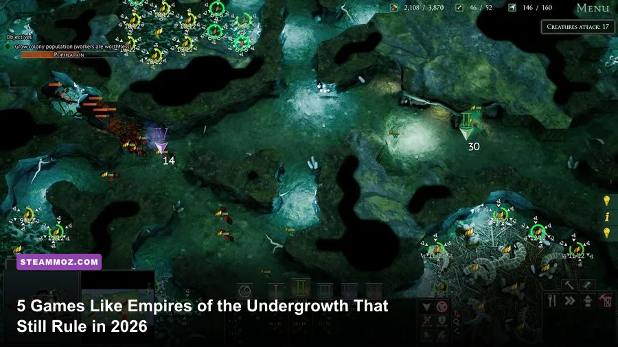 A selection of colony management and real-time strategy games similar to Empires of the Undergrowth