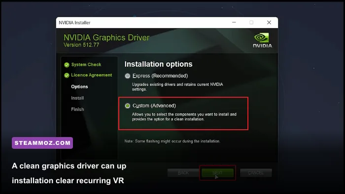 PC graphics driver update interface for fixing VR game crashes