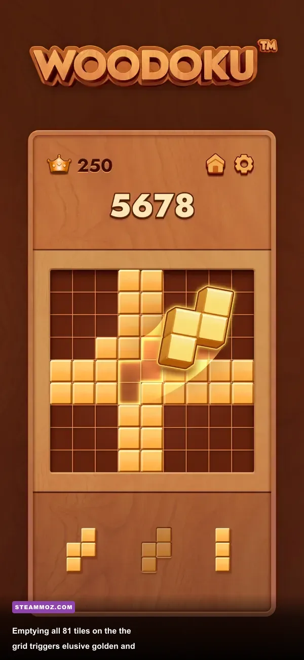 Woodoku clean empty board showing the rare golden leaf clear effect