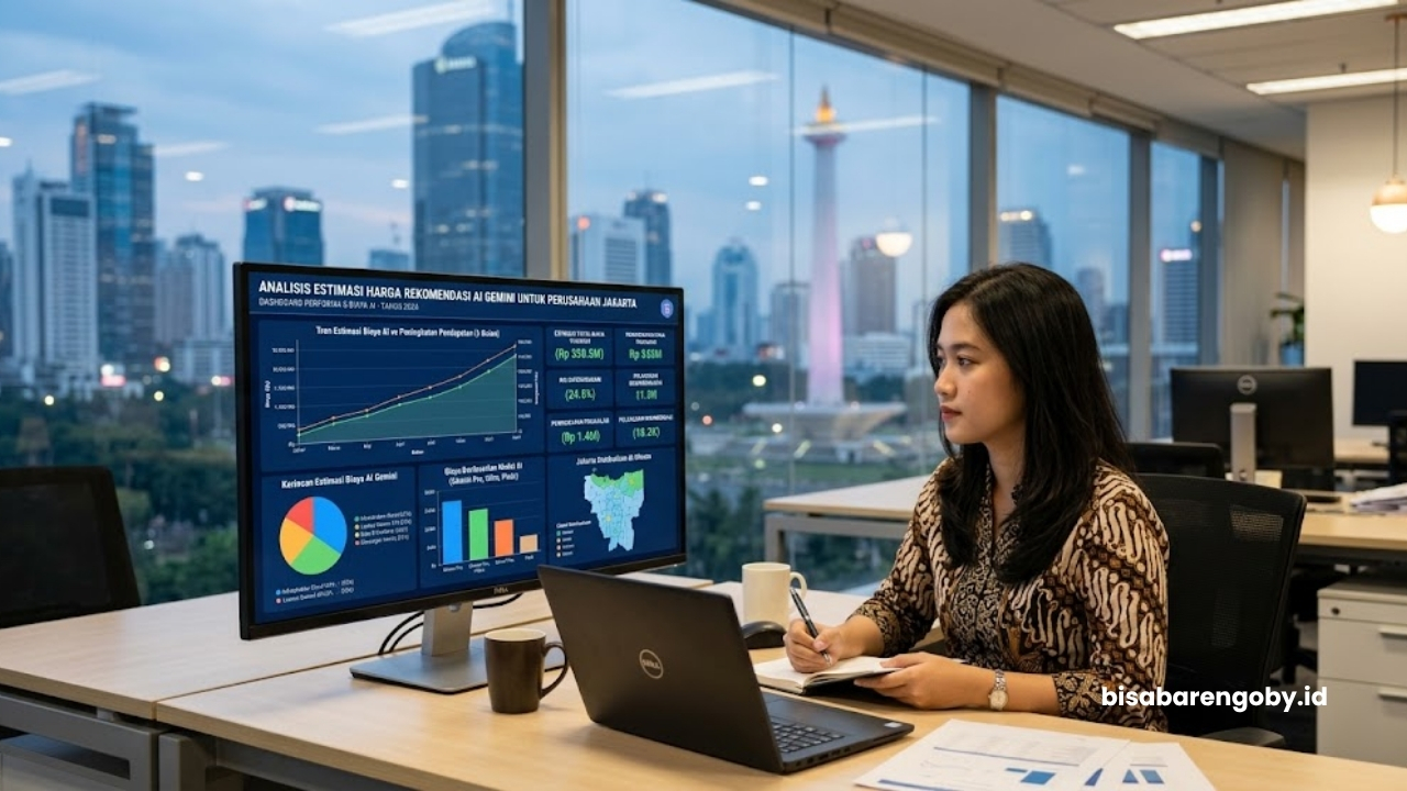 Analisis estimasi harga AI Recommendation untuk perusahaan di Jakarta berbasis Gemini pada dasbor bisnis.