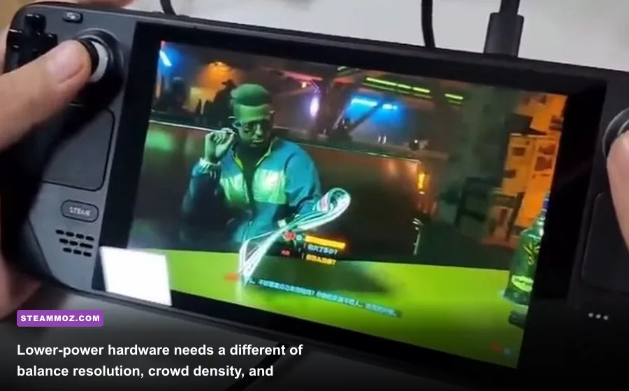 Cyberpunk 2077 running on Steam Deck with optimized performance settings