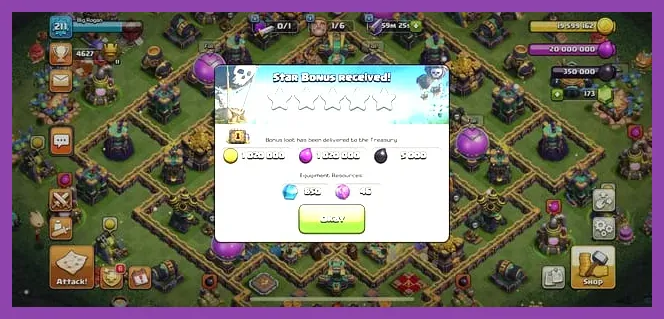 Clash of Clans starry ore and shiny ore loot screen