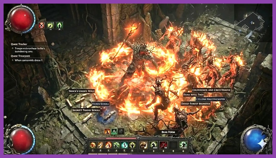 Druid shapeshifted into a massive bear slamming enemies in Path of Exile 2