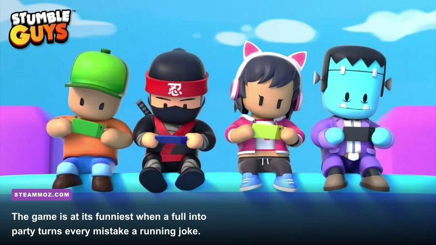 Friends playing a Stumble Guys multiplayer match together