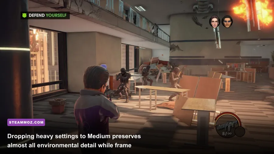 Comparison of Saints Row graphical fidelity between medium and ultra presets