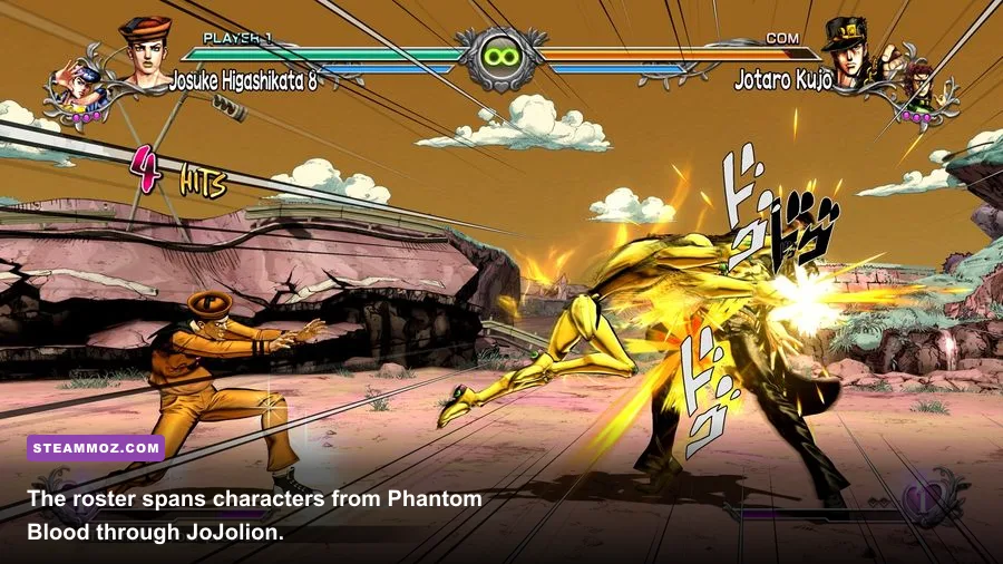 JoJo's Bizarre Adventure All-Star Battle R character select screen showing JoJo fighters