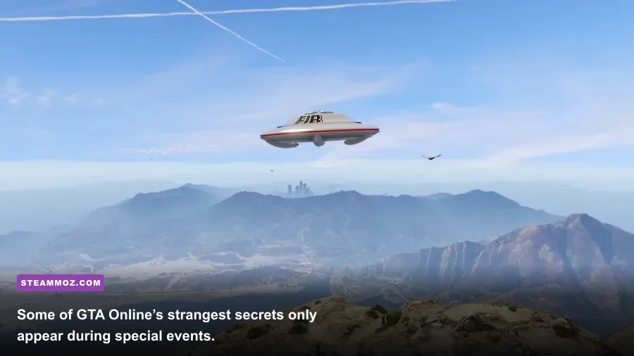 A UFO hovering over Los Santos during a GTA Online event