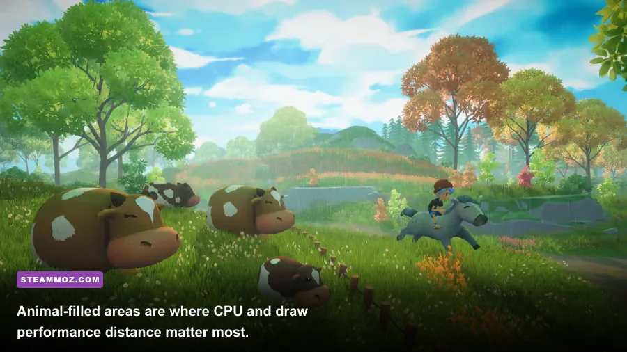 Animals grazing in a pasture in Everdream Valley