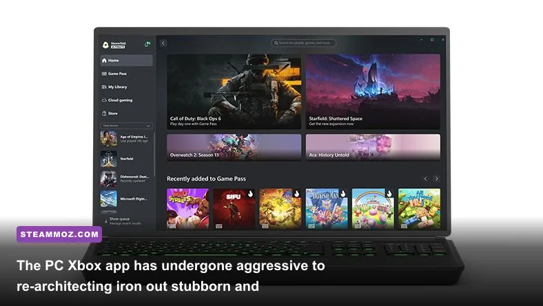 The PC Xbox application interface displaying a stacked library of installed Game Pass titles