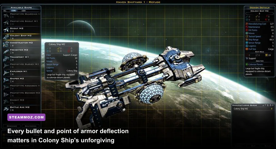 Tactical grid combat inside the Starfarer generation ship in Colony Ship