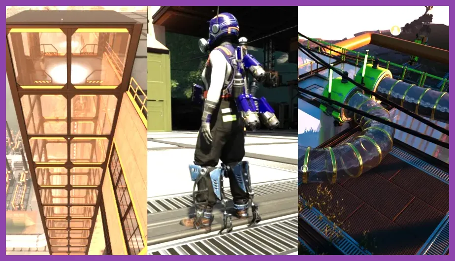 Satisfactory player dodging attacks with a jetpack