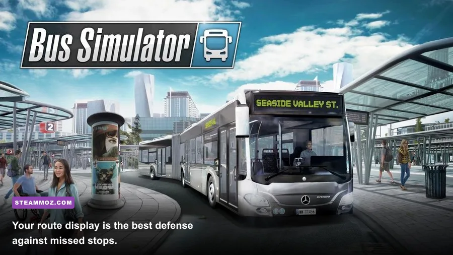 Bus Driver Simulator route navigation map showing stops and streets