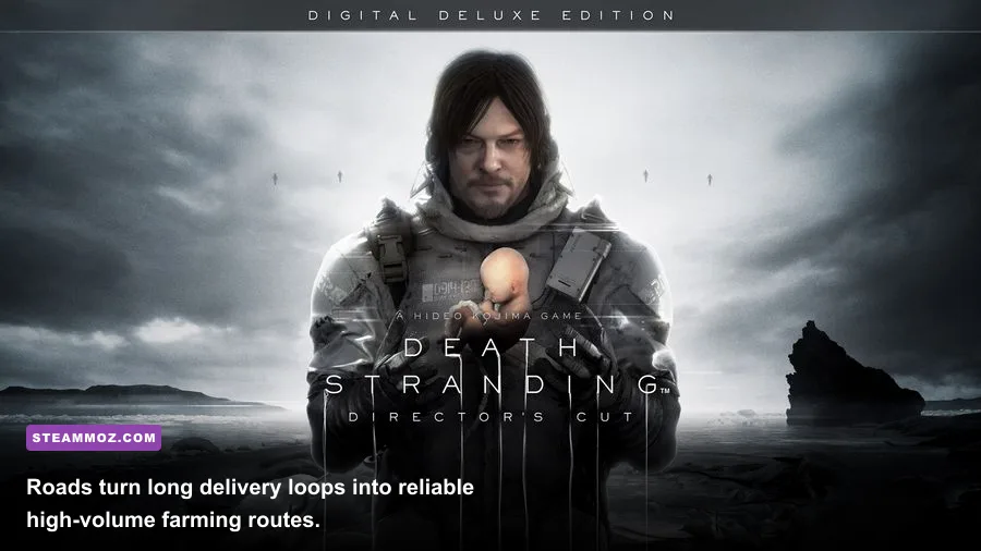 A road paver under construction in Death Stranding Director’s Cut with metal and ceramics requirements