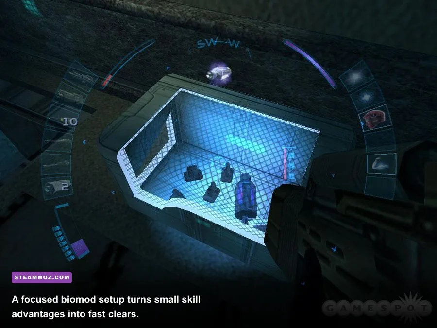 Deus Ex Invisible War biomod canister and augmentation selection screen