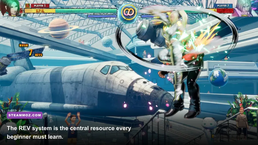 Fatal Fury City of the Wolves gameplay showing the REV system and REV meter