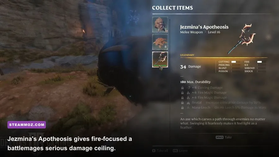 Enshrouded mage casting a fire spell with Jezmina's Apotheosis wand