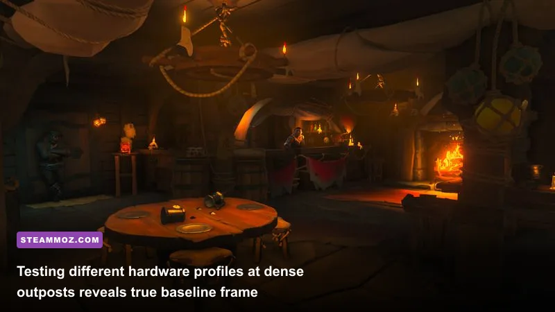 Pirate standing outside an outpost tavern showcasing lighting and shadow details
