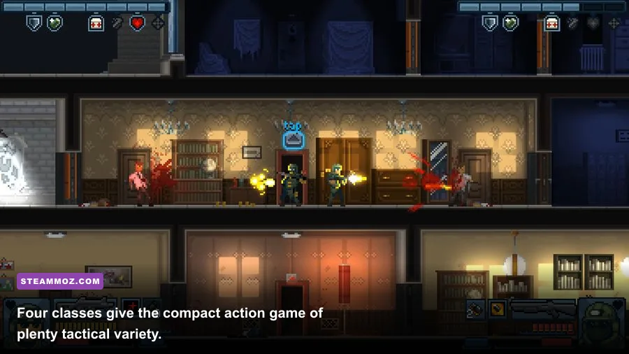 Door Kickers Action Squad playable class selection showing Assault Breacher Support and Recon