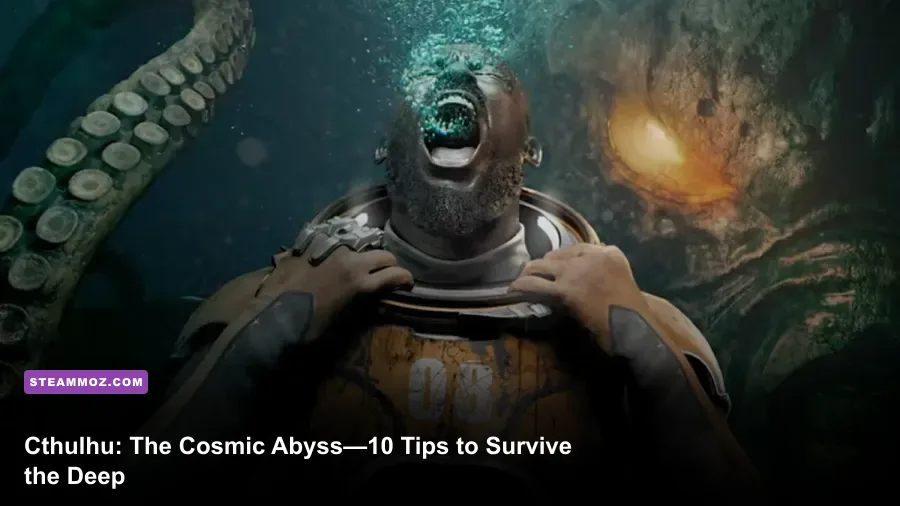 Cthulhu The Cosmic Abyss investigator facing a mysterious underwater environment
