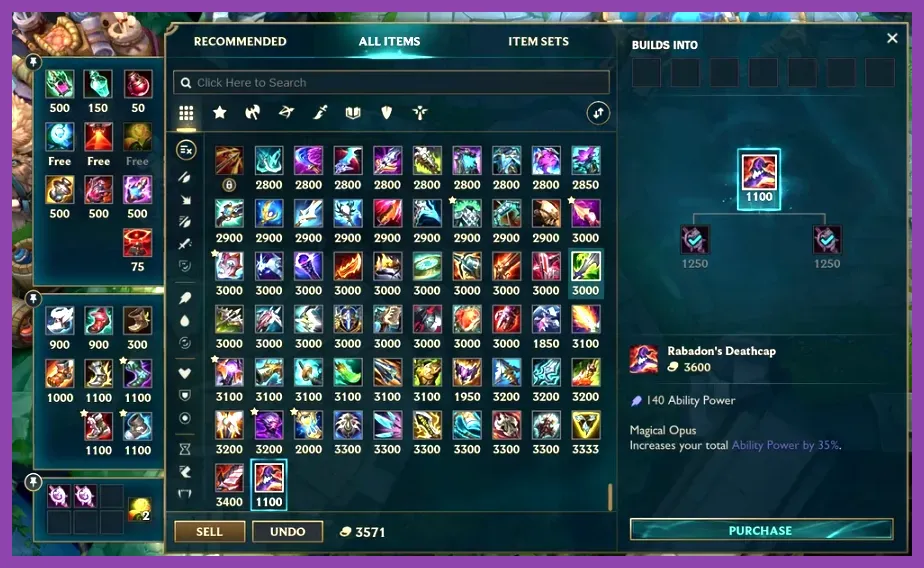 League of Legends champion inventory and item slots