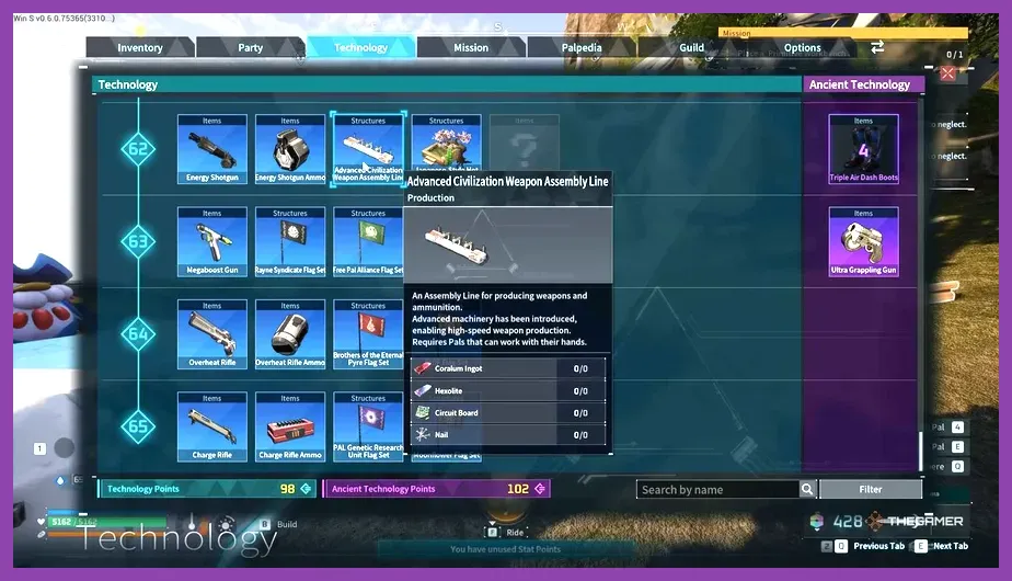 Weapon Assembly Line II interface crafting Legendary Assault Rifle in Palworld