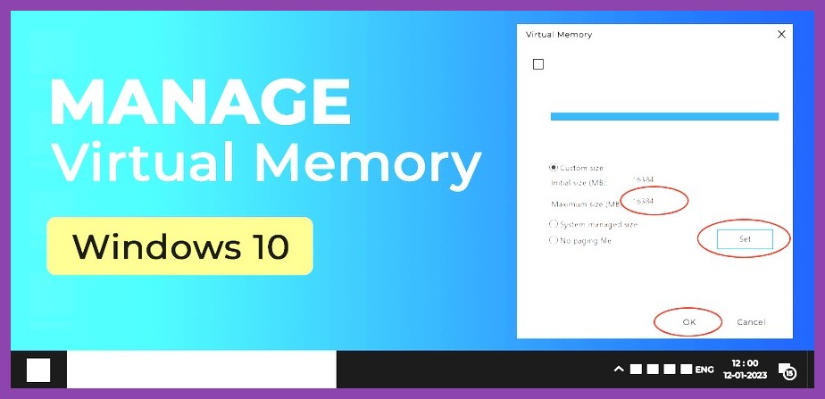 Windows Virtual Memory and Pagefile custom size settings dialog