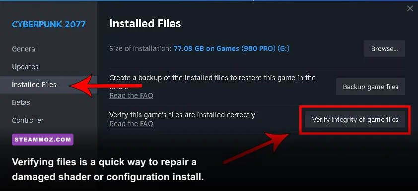 Steam verify integrity of game files option for Deep Rock Galactic