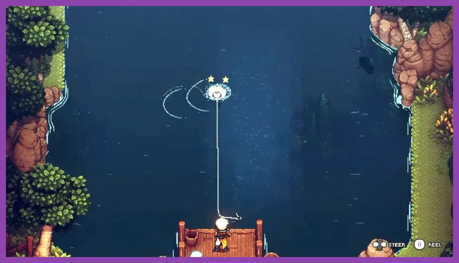 Sea of Stars fishing minigame with a character catching fish