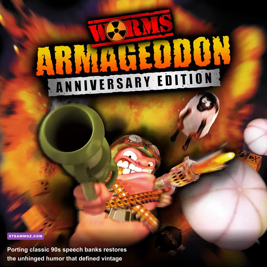 Soundbank selection menu showcasing retro speech packs for Worms Reloaded