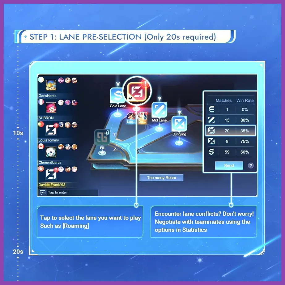 Mobile Legends Bang Bang hero mastery missions and hero selection screen
