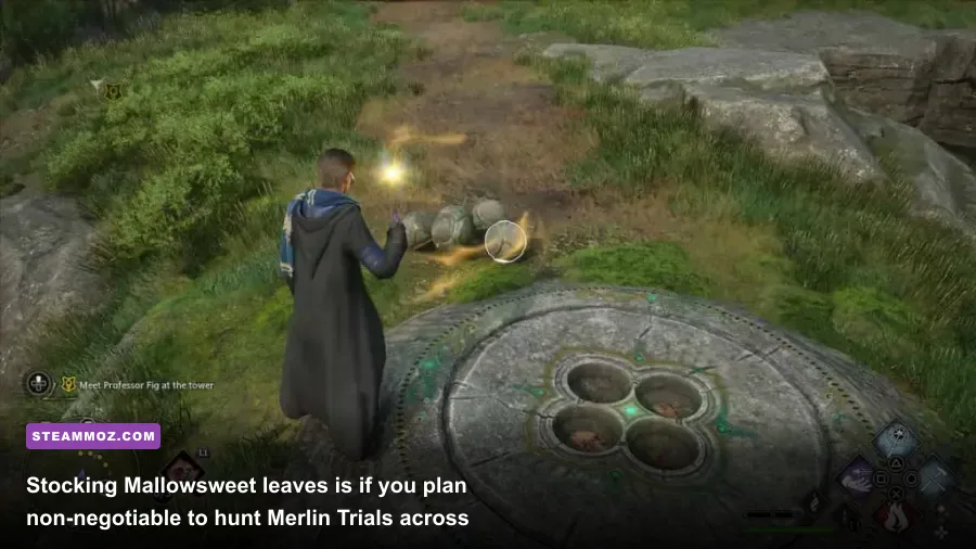 Solving a rolling stone boulder Merlin Trial puzzle in Hogwarts Legacy