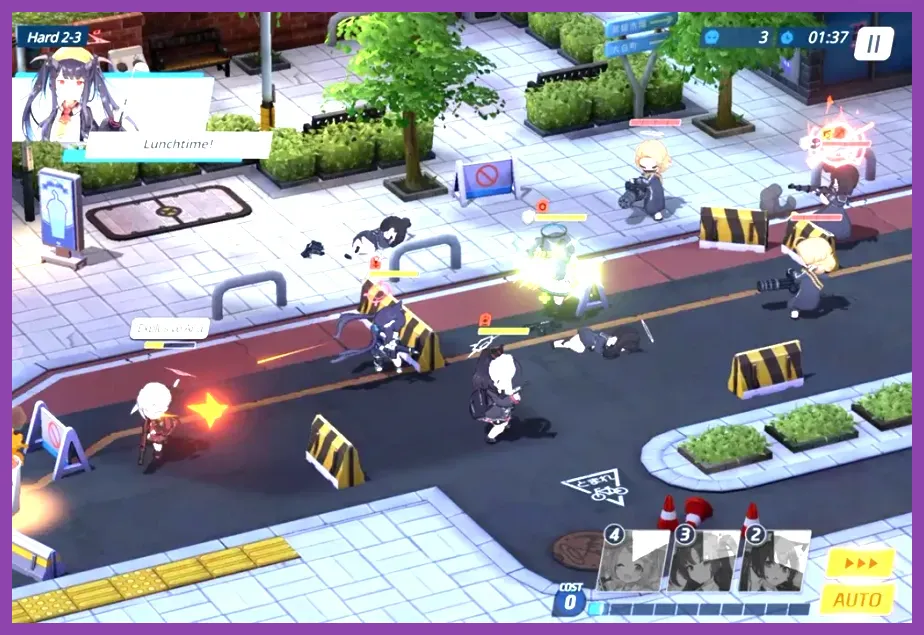 Blue Archive combat gameplay shown across mobile devices