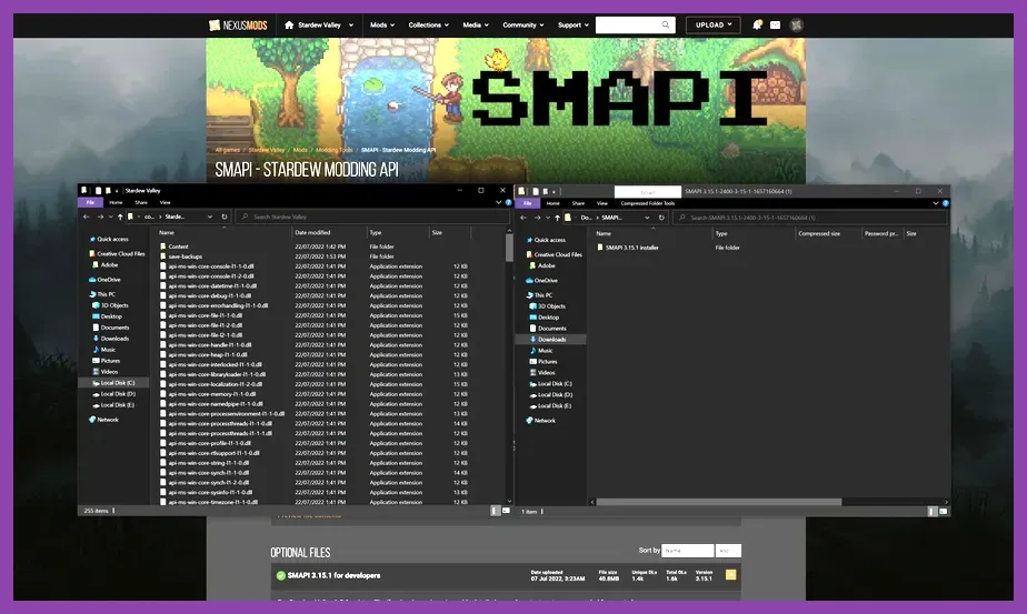 Stardew Valley SMAPI console and modded gameplay interface