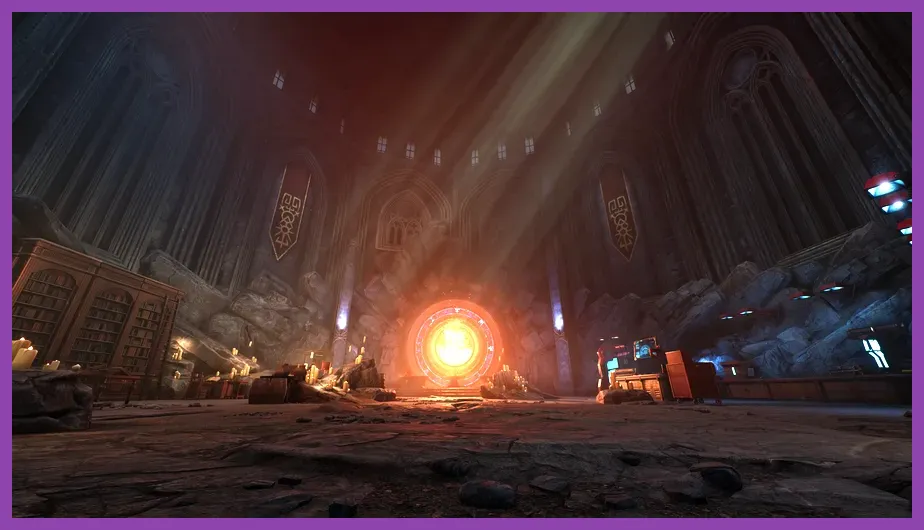 Secret boss arena lit with advanced lighting effects