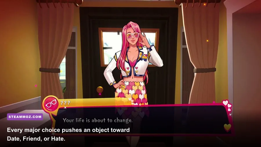 Date Everything! dialogue choice between Date Friend and Hate relationship routes