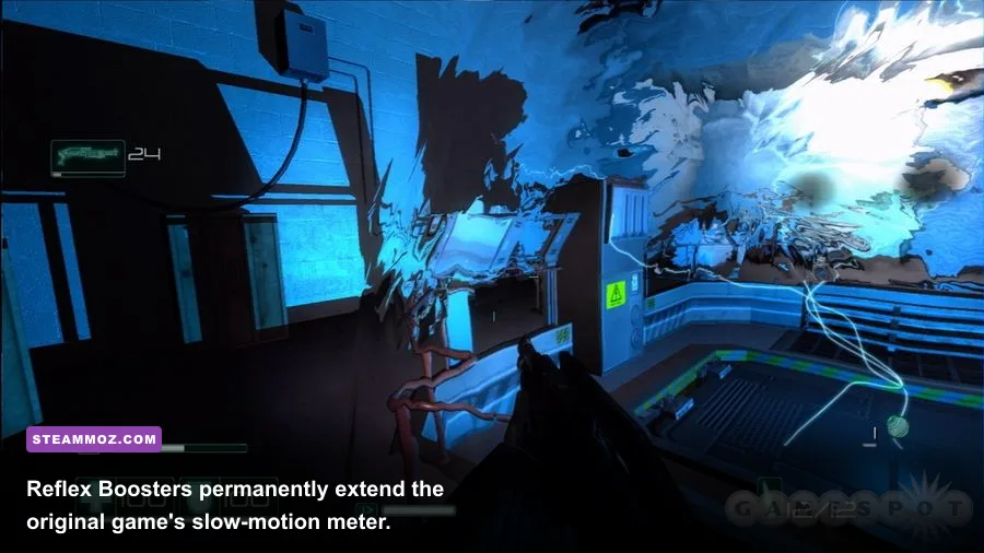A Reflex Booster pickup inside a hidden room in the original F.E.A.R.