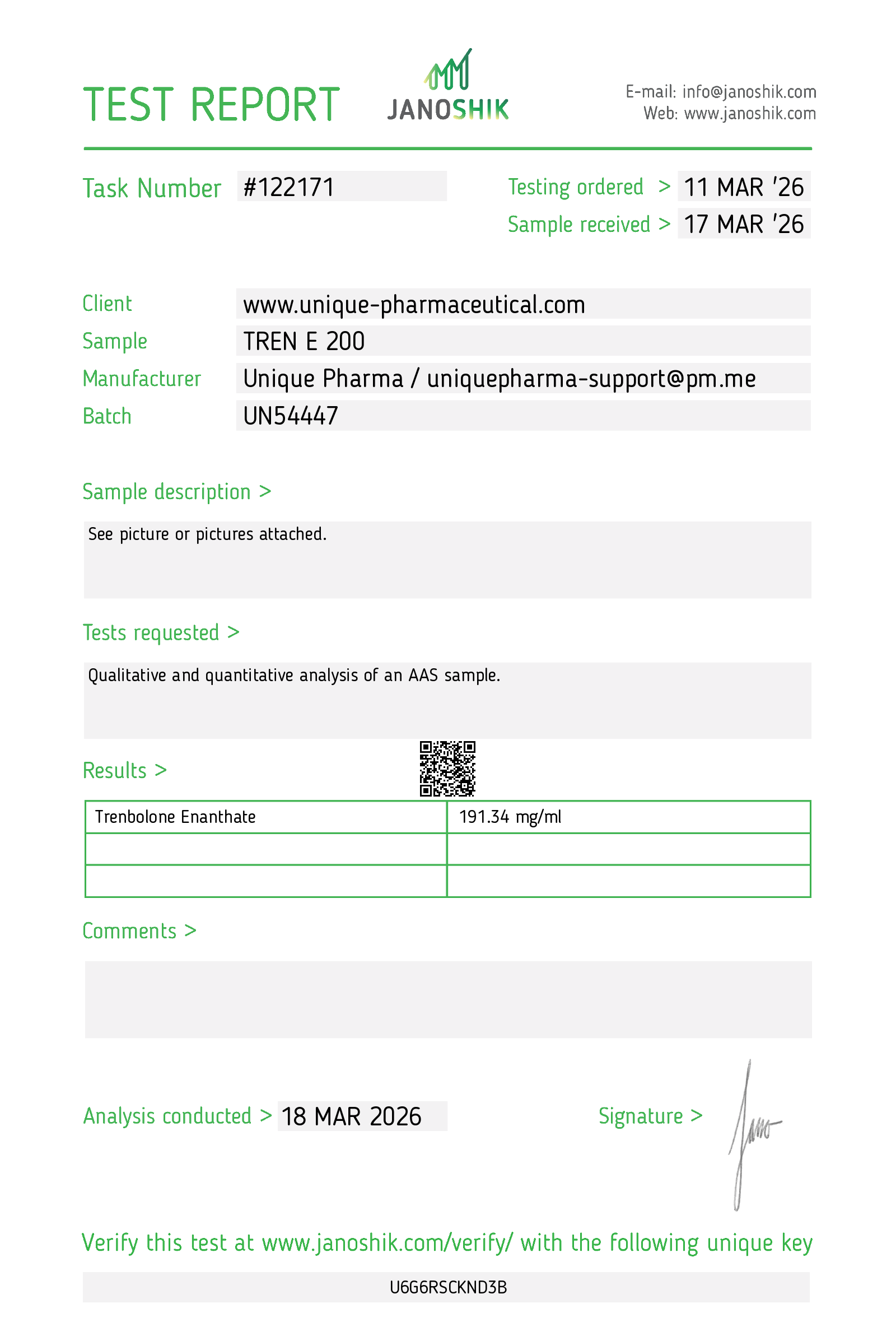 Unique Pharma Tren E200