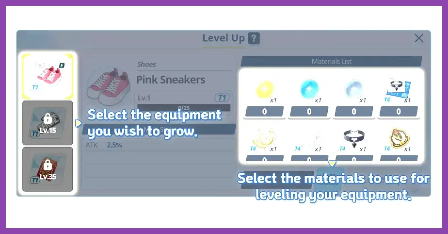 Blue Archive student upgrade screen showing level and gear slots