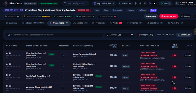 GhostCluster network investigation graph — prototype screenshot
