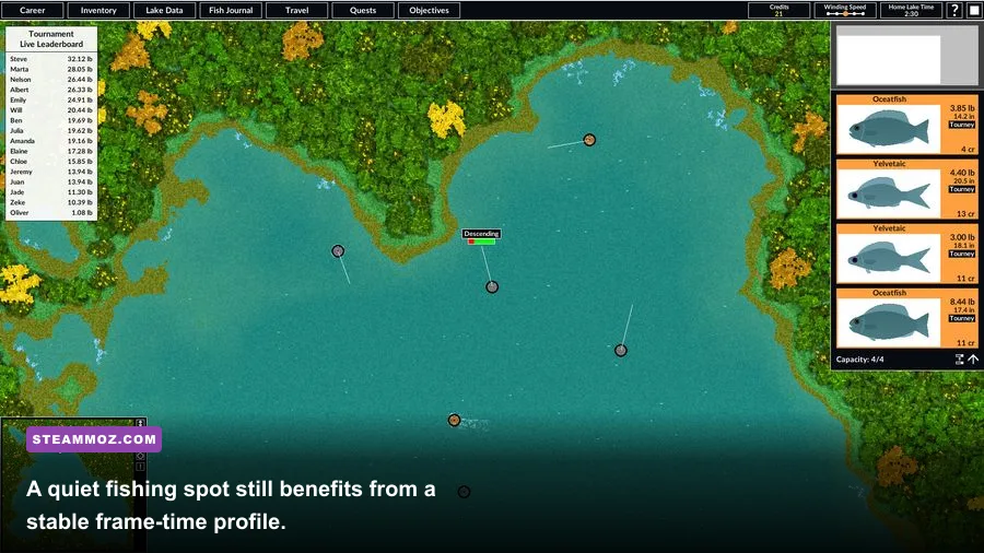 Intergalactic Fishing planetary lake with fishing rod and game HUD visible