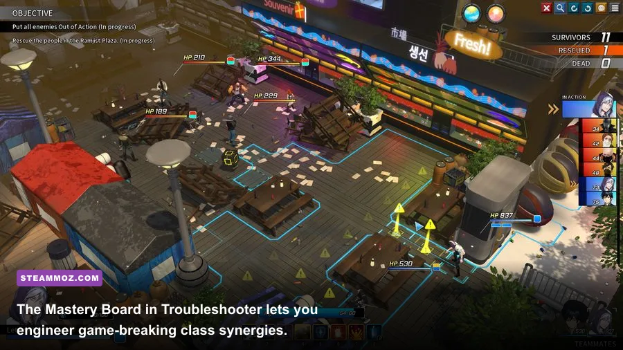 Complex mastery board interface in Troubleshooter Abandoned Children