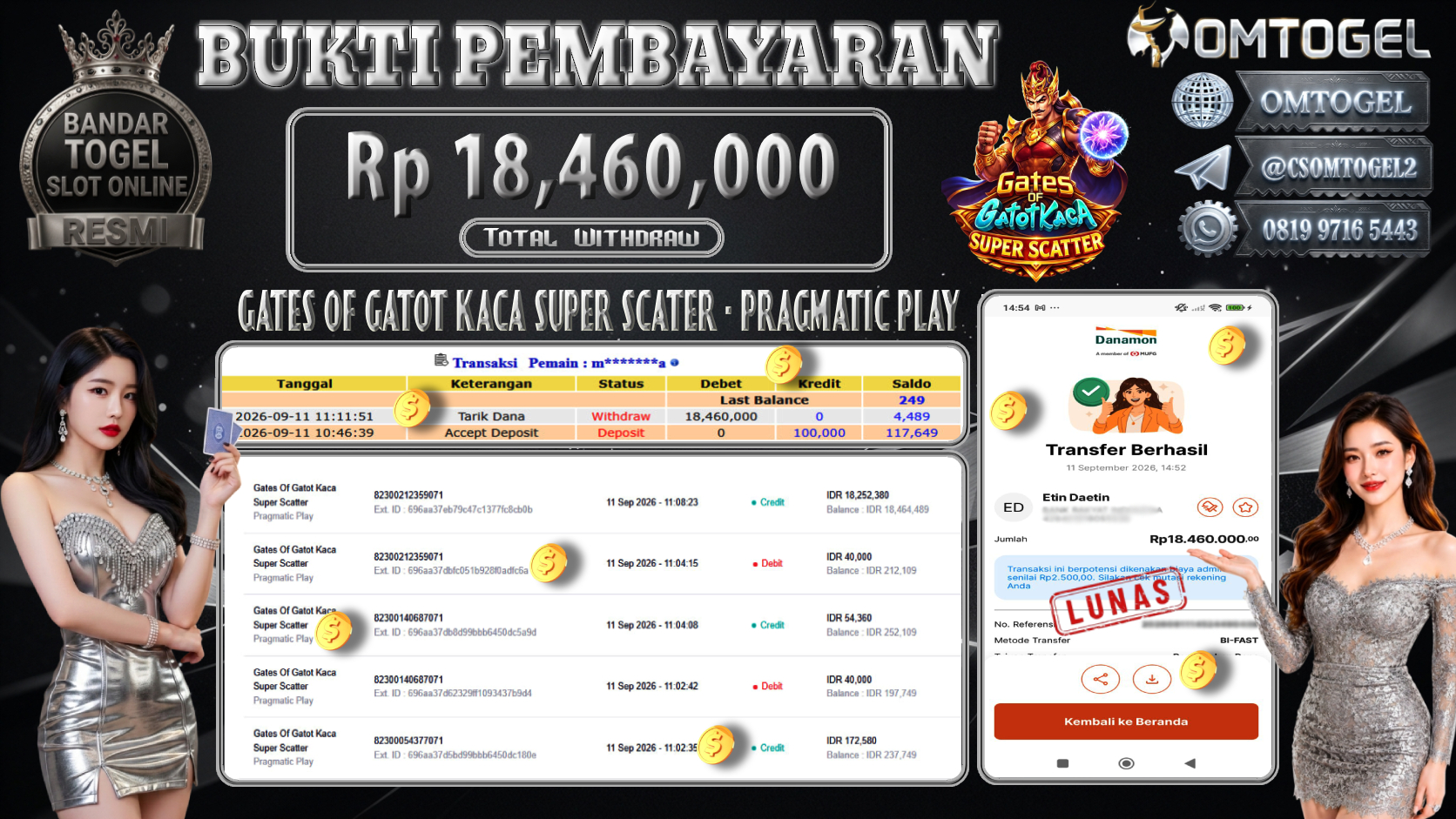 OMTOGEL JACKPOT PRAGMATIC PLAY GATES OF GATOT KACA SUPER SCATTER Rp.18,460,000,- DIBAYAR LUNAS