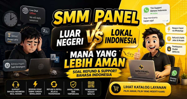 Ilustrasi perbandingan SMM panel luar negeri dan lokal Indonesia