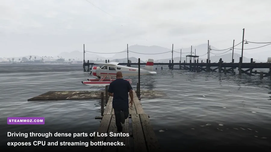 Franklin driving through Los Santos in Grand Theft Auto V Enhanced at 1440p