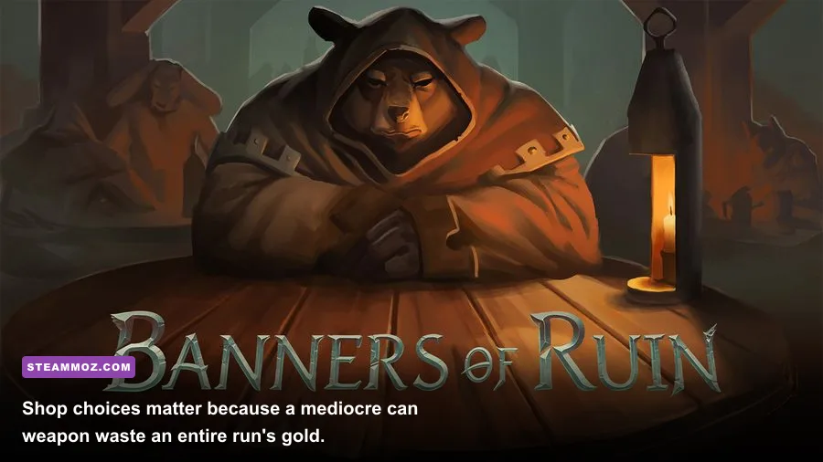 Banners of Ruin equipment selection screen with weapon and armor cards