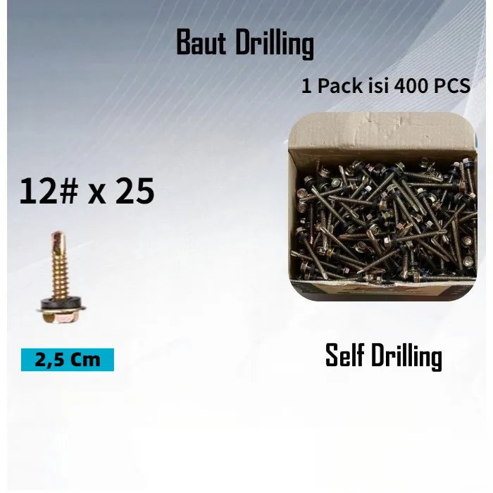 (50 PCS) BAUT ROOFING BAJA RINGAN 12x25 (2,5CM) & 12x50 (5CM) / Sekrup Roofing Kuning