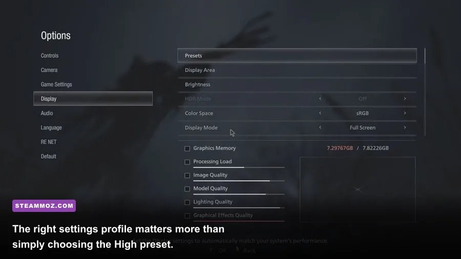 Resident Evil Village PC graphics settings including ray tracing and texture quality